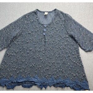 Blair Open Knit Top 3X Blue Scallop Lace Hem Cottagecore Boho Coastal Beachy